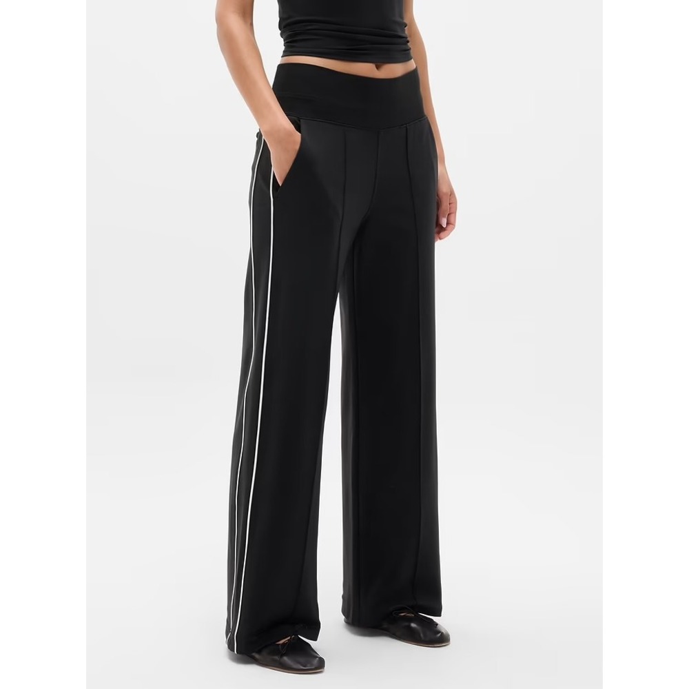 Athleta Venice High Rise Track Stripe Wide Leg Pant Small Black Travel Athletic